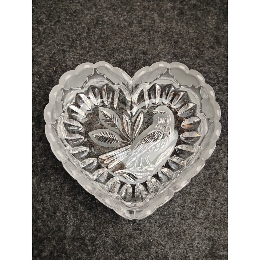 Vintage Hofbauer Byrdes Collection Crystal Heart Shape Candy Trinket Dish German